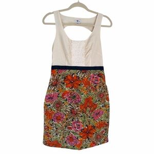 We Love Vera Anthropologie Floral Silk Blend Dress Lace Bodice Size 4